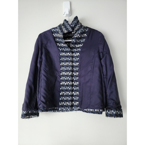 Doncaster Womens Single-Breasted Blazer Jacket Navy Blue Cotton-Silk Blend Sz 10 - Picture 4 of 9
